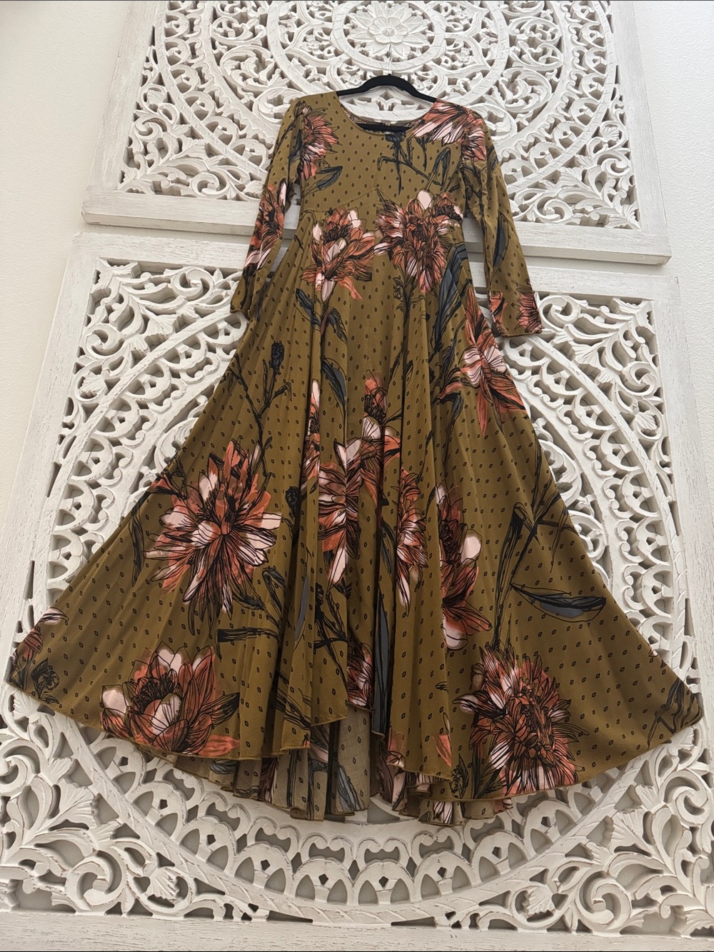 Free People Olive Green Floral Maxi Dress